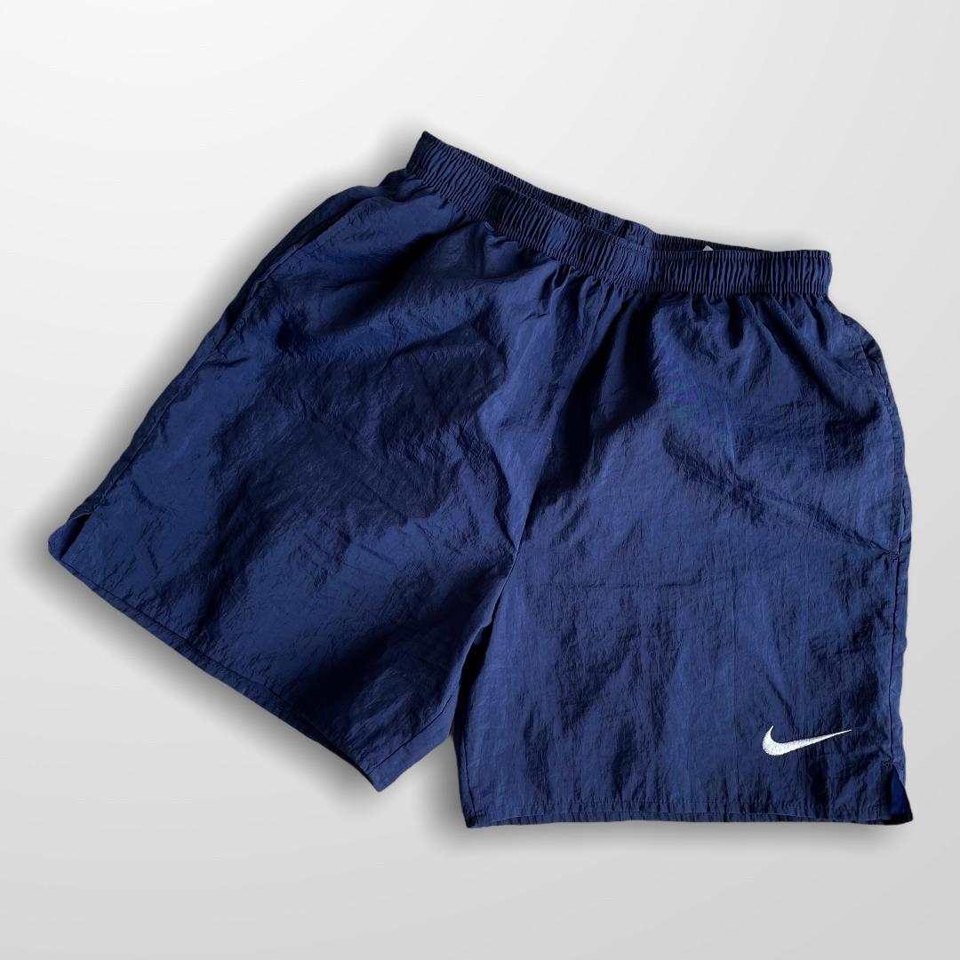 Vintage 90’s Nike Nylon Shorts Big Spellout Navy (S)